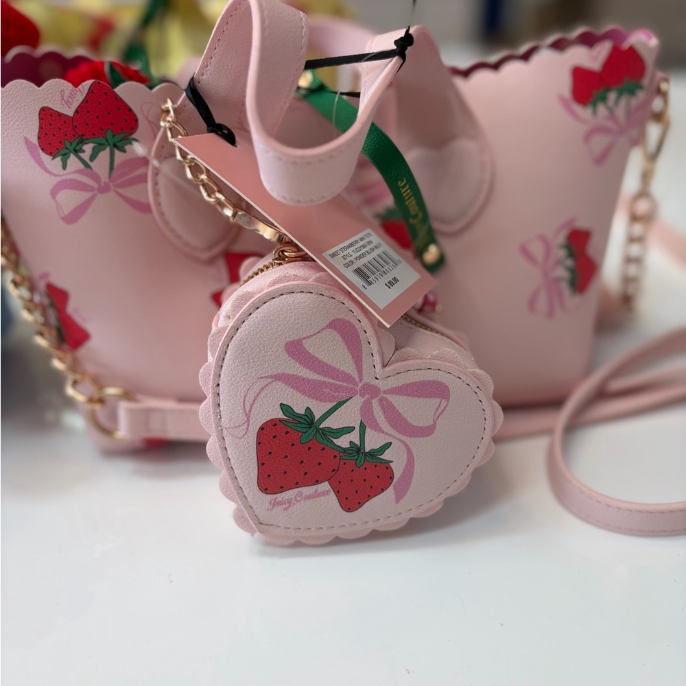 #101 NWT Juicy Couture All 3 Blue,Pink,and Yellow Sweet Strawberry Mini Tote Set - Picture 4 of 13